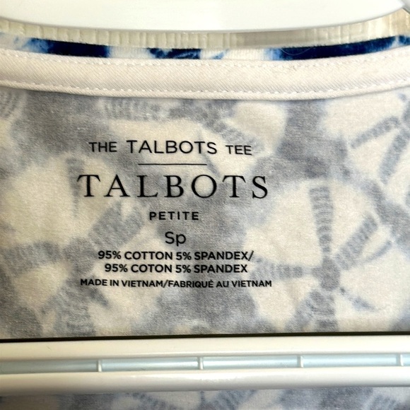 Talbots Petite PS Blue Tie Dye Print Short Sleeve Tee Casual Boho Chic - Picture 5 of 7